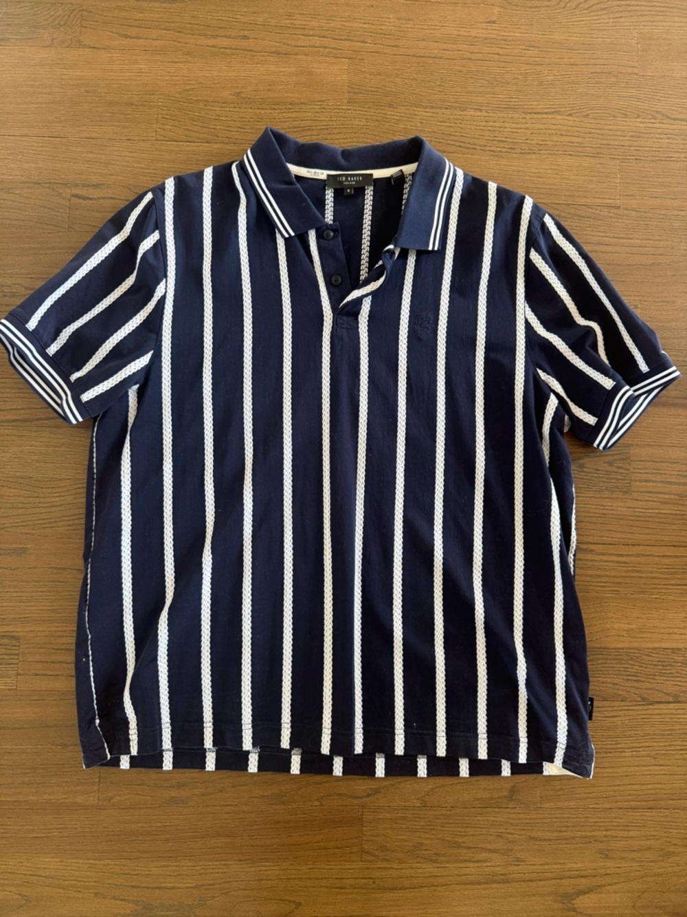 Ted Baker Navy and White Vertical Stripe Polo